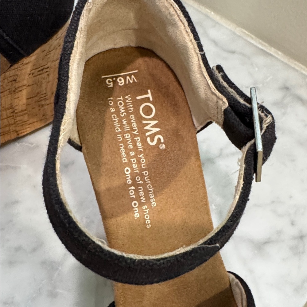 Toms Black Cork Wedge Sandals - Picture 2 of 5